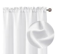 Chyhomenyc White Curtains 228 cm (90 Inch) Length Set of 2 Panels, Semi-Sheer Textured Linen Curtains with Soft and Airy Light Filtering for Privacy, Farmhouse Style for Living Room