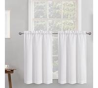 Chyhomenyc White Curtains 30 Inch Length, Faux Linen Textured Small Cafe Curtains, Light Filtering Short Curtains for Bathroom Curtains Window, 30x30 Inch, 2PCS
