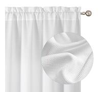 Chyhomenyc White Curtains 45 Inch Length 2 Panels, Faux Linen Textured Semi Sheer Light Filtering Soft Airy Rod Pocket Window Treatment Drapes for Living Room Bedroom, 30Wx45L Inch, 2 PCS