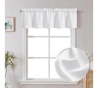 Chyhomenyc White Faux Linen Slub Textured Semi Sheer Small Window Kitchen Valance Curtain, Rod Pocket Cafe Valance for Bathroom Laundry Basement, 30Wx14L inch, 2 Piece