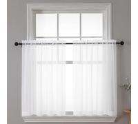 Chyhomenyc White Sheer Curtains 30 inch Length 2 Panels, Light Filtering Voile Rod Pocket Short Window Curtians for Bathroom Living Room Farmhouse Small Windows, 42Wx30L inches