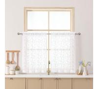 Chyhomenyc White Sheer Curtains 30 Inch Length, Light Filtering Leaf Tufted Textured Small Window Kitchen Curtain Over Sink, Short Half Window Curtains for Bathroom Basement, 30" Wx30 L, 2 Panels