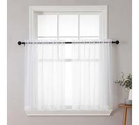 Chyhomenyc White Sheer Curtains 36 inch Length 2 Panels Set, Light Filtering Voile Rod Pocket Short Window Curtians for Bathroom Living Room Farmhouse Small Windows, Each 42Wx36L in, 2PCS, White