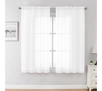 Chyhomenyc White Sheer Curtains 45 Inch Long 2 Panels, Short Voile Drapes for Dinning Small Windows Bathroom Living Room Bedroom, Rod Pocket, 42Wx45L Inches