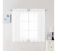 Chyhomenyc White Sheer Curtains 48 Inch Long, Light Filtering Solid Color Bedroom Window Sheer Curtain Panels, Elegant Short Curtains & Drapes for Living Room, 42Wx48L, 2 Panels