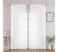 Chyhomenyc White Sheer Curtains 84 Inch Length 2 Panels Set, Light Filtering Tufted Textured Soft Airy Rod Pocket Gentle Leaf Window Treatment Drapes for Bedroom Living Room, 52" Wx84 L, 2PCS