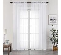 Chyhomenyc White Sheer Curtains 96 inches Long 2 Panels Set, Light Filtering Airy Solid Voile Window Treatment Drapes for Bedroom Living Room, Each 42Wx96L, 8FT Long, Set of 2, White