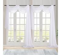 Chyhomenyc White Sheer Scarf Valances for Windows 216 Inch Extra Long, Window Scarf Drapes Rod Pocket Backdrop for Wedding Arch Draping/Party/Canopy Bed/Living Room, 2PC, 18 Feet Length