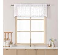 Chyhomenyc White Sheer Valances for Windows 14 Inch Length 2 Pcs, Light Filtering Leaf Textured Cafe Short Kitchen Curtains, Top Small Curtain for Living Room Bedroom Basement, 42" W x 14" L
