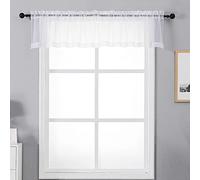 Chyhomenyc White Sheer Valances for Windows, Small Window Kitchen Curtains for Living Room Bathroom Cafe Laundry Basement, Modern Top Dual Rod Pocket Voile Curtain, 60W x 14L inches, White