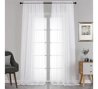 Chyhomenyc White Sheer Window Curtain Panels 132 Inches Long, Airy Voile WindowDrapes Scarf Backdrop for Wedding Arch/Living Room/Canopy Bed, Set of 2, Each 42W x 132L inches, 11Feet Length