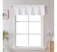 Chyhomenyc White Valance for Windows, Light Filtering Faux Linen Textured Semi Sheer Small Short Valance for Bathroom Laundry Basement, 60Wx12L inch, 1 Piece