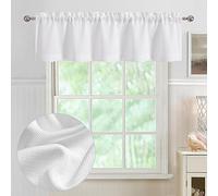 Chyhomenyc White Valance for Windows, Light Filtering Faux Linen Textured Semi Sheer Small Short Valance for Bathroom Laundry Basement, 60Wx14L inch, 1 Piece