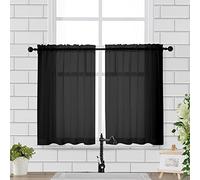 Chyhomenyc Window Sheer Curtains Tier Pair - 36in Length, Short Voile Sheer Curtains for Small Window Bathroom Cafe Living Room Farmhouse, 2PCS, 42W x 36L inches, Rod Pocket, Black