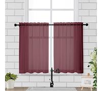 Chyhomenyc Window Sheer Curtains Tier Pair 36in Length, Short Voile Sheer Window Curtians for Small Window Bathroom Cafe Living Room Farmhouse, 2PCS, 42W x 36L inches, Rod Pocket, Burgundy