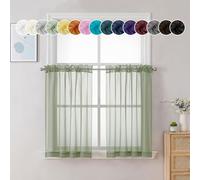 Chyhomenyc Window Sheer Curtains Tier Pair 36in Length, Short Voile Sheer Window Curtians for Small Window Bathroom Cafe Living Room, Set of 2, 42W x 36L inches, Rod Pocket, Sage Green