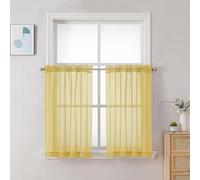 Chyhomenyc Yellow Sheer Curtains 30 inch Length 2 Panels, Light Filtering Voile Rod Pocket Short Window Curtians for Bathroom Living Room Farmhouse Small Windows, 42Wx30L inches