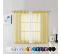 Chyhomenyc Yellow Sheer Curtains 45 Inch Long 2 Panels, Light Filtering Rod Pocket Voile Short Curtains Drapes for Living Room Bedroom Small Windows, 42Wx45L Inches
