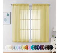 Chyhomenyc Yellow Sheer Curtains 54 Inch Long 2 Panels, Light Filtering Rod Pocket Voile Short Curtains Drapes for Living Room Bedroom Small Windows, 42Wx45L Inches