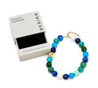 CHYIFSHIYM 20mm Natural Crystal Beaded Bracelet, Green Gradient Bead Bracelet with Adjustable Gold-Tone Clasp and Extender Chain, Summer Beach Vacation Jewelry with Gift Box and Bag, One Size, Acetate