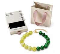 CHYIFSHIYM 20mm Natural Crystal Beaded Bracelet, Green Gradient Bead Bracelet with Adjustable Gold-Tone Clasp and Extender Chain, Summer Beach Vacation Jewelry with Gift Box and Bag, One Size, Acetate