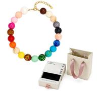 CHYIFSHIYM 20mm Natural Crystal Beaded Bracelet, Green Gradient Bead Bracelet with Adjustable Gold-Tone Clasp and Extender Chain, Summer Beach Vacation Jewelry with Gift Box and Bag, One Size, Acetate