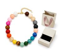 CHYIFSHIYM 20mm Natural Crystal Beaded Bracelet, Green Gradient Bead Bracelet with Adjustable Gold-Tone Clasp and Extender Chain, Summer Beach Vacation Jewelry with Gift Box and Bag, One Size, Acetate