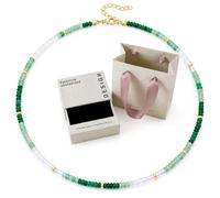 CHYIFSHIYM Natural Crystal Beaded Choker Necklace for Women, Colorful 2mm x 4mm Smooth Rondelle Bead Necklace, Adjustable 16.1-19.7 in Layering Summer Jewelry with Extender Chain, Gift Box and Bag