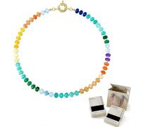 CHYIFSHIYM Natural Crystal Beaded Necklace for Women, Rainbow Multicolor Adjustable 12.2-15.7 in Necklace with Gold-Tone Clasp, Colorful Layering Beach Vacation Jewelry, Gift Box and Bag, One Size