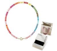 CHYIFSHIYM Natural Crystal Beaded Necklace for Women, Rainbow Multicolor Adjustable 12.2-15.7 in Necklace with Gold-Tone Clasp, Colorful Layering Beach Vacation Jewelry, Gift Box and Bag, One Size