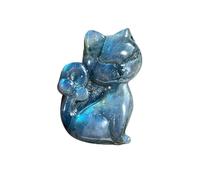 CHYIFSHIYM Natural Labradorite Cat Carving - 1.5x1cm Handmade Healing Crystal Pendant for DIY Jewelry, Intuition and Protection