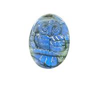 CHYIFSHIYM Natural Labradorite Coin Owl Carving 4.5×3.2cm / 1.77×1.30inch - Blue Flash Hand Carved Crystal Pendant | DIY Jewelry & Healing Stone Decoration