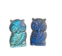 CHYIFSHIYM Natural Labradorite Owl Carving - 4.5×2.8cm Handmade Healing Crystal Pendant for DIY Jewelry, Wisdom and Intuition