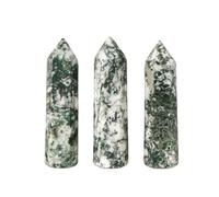 CHYIFSHIYM Natural Moss Agate Crystal Column, Single-Point Hexagonal Raw Polished Stone, Home & Office Décor, Approx. 3.54-3.94 in (9-10 cm)