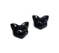 CHYIFSHIYM Natural Obsidian Three-Eyed Cat Head Figurine - Hand Carved Crystal Animal Sculpture, Healing Stone Decoration for Home, Desk or Collection, 2.6 × 5.1 cm