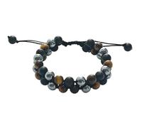 CHYIFSHIYM - Natural Shungite Bracelet with Tiger's Eye and Terahertz Stones, Handmade with Double Layer Beads for Balance, Energy and Focus, Adjustable Cord with Velvet Pouch