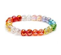 CHYIFSHIYM Rainbow Beaded Bracelet for Women, Natural Crystal Bead Bracelet with Colorful Faceted Beads, Multicolor Summer Jewelry Gift for Birthday Holiday Graduation, One Size, Crystal, No Gemstone