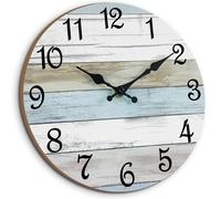 CHYLIN 12 Inch Wall Clock - Bathroom Clock, Rustic Wall Clocks Battery Operated, Silent Non Ticking Wooden Coastal Beach Clock for Kitchen, Living Room, Bedroom (White)