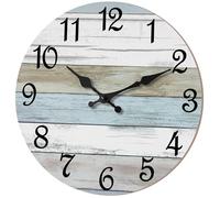 CHYLIN Wall Clock 14 Inch Bathroom Clock, Rustic Wall Clocks Battery Operated, Silent Non Ticking Wooden Coastal Beach Clock for Kitchen, Living Room, Bedroom, Office (White)