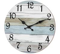 CHYLIN Wall Clock - 16 Inch Silent Non Ticking Coastal Wall Clocks Battery Operated, Wooden Rustic Farmhouse Clock Decorative for Living Room, Kitchen, Bathroom, Office (Blue)