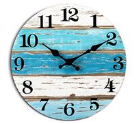 CHYLIN Wall Clock, 8 Inch Beach Themed Blue Wall Clocks Battery Operated Silent Non-Ticking, Vintage Rustic Coastal Nautical Clock Decorative for Kitchen Office Bathroom Bedroom