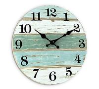 CHYLIN Wall Clock Silent Non Ticking Wall Clocks Battery Operated,Cosatal Beach Nautical Themed Clock for Bathroom Kitchen Home Office Living Room Bedroom(10 Inch Grey Blue)