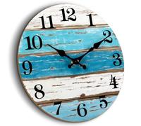 CHYLIN Wall Clock, Wood, White, Brown, Blue