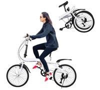 Chynalys 20 Inch Folding Mountain Bike - 6 Speed Adjustable Height for Adult Men, Women and Teens - Lightweight City Bicycle With Double V Brake, White