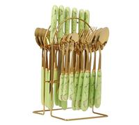 Chynalys 24 Pieces 410 Stainless Steel Cutlery Set with Holder, Forks Knives and Spoons Set, 6* Knives, 6* Spoons, 6* Forks, 6* Teaspoons, Hanging Cutlery Set with Stand (Green)