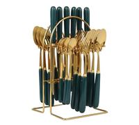 Chynalys 24 Pieces 410 Stainless Steel Cutlery Set with Holder, Forks Knives and Spoons Set, 6* Knives, 6* Spoons, 6* Forks, 6* Teaspoons, Hanging Cutlery Set with Stand (Dark Green)