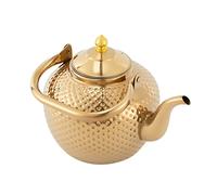 Chynalys 2l Stainless Steel Teapot, Metal Teapot with Tea Infuser Filter, Polishing Treatment, Internal Electrolytic Treatment, Large Teapot for Induction Cookers, Gas Stoves, Halogen Stoves (Gold)