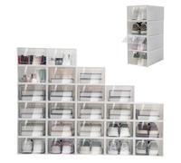 Chynalys Clear Shoe Boxes Stackable Shoe Storage Box Shoe Display Rack Easy Assembly Shoe Rack Plastic Clear Shoe Boxes with Lids for Trainer Storage & Wardrobe, Set of 24, White