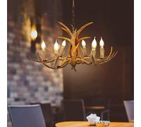 Chynalys Faux Antler Ceiling Light - Vintage Hanging Lamp Chandelier with 6 E14 Lamp Holders, 29.53x29.53x15.75 Inch