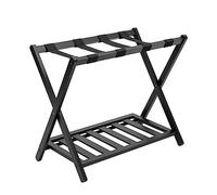 Chynalys Folding Metal Luggage Rack Foldable Double Layer Luggage Rack Black Household High-Grade Bamboo Wood Folding Bedroom Storage Rack as Storage Stand and Suitcase Shelf (28.3*14.2*2.4inch)